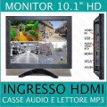 Monitor Lcd TFT 10 pollici videosorveglianza 2 ingressi AV VGA Hdmi 1080p USB