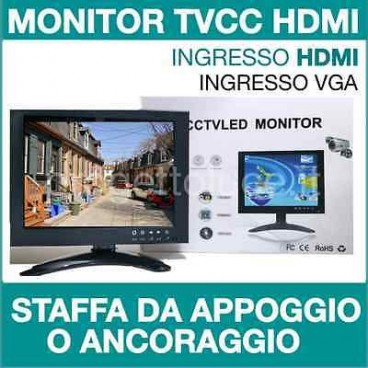 Monitor HD 8 " POLLICI LCD LED PER VIDEOSORVEGLIANZA ingresso HDMI VGA AV BNC 