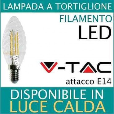 LAMPADA a TORTIGLIONE LED LAMPADINA FILAMENTO LED 4W E14 luce calda V-TAC 