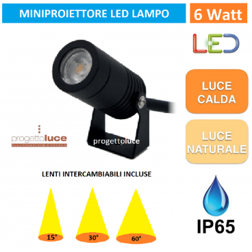 LAMPO PROJ6W FARETTO LED 6W LAMPADA MINIPROIETTORE ORIENTABILE DA GIARDINO IP65 230V