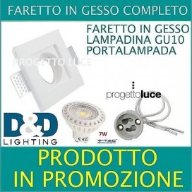 FARETTO IN GESSO A INCASSO PORTAFARETTO COMPLETO DI LAMPADA A SCOMPARSA PER LED