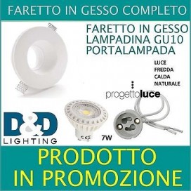 FARETTO IN GESSO A INCASSO PORTAFARETTO COMPLETO DI LAMPADA A SCOMPARSA PER LED