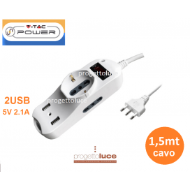 V-TAC MULTIPRESA 3 POSTI E 2 PRESE USB COLORE BIANCO CON PROTEZIONE