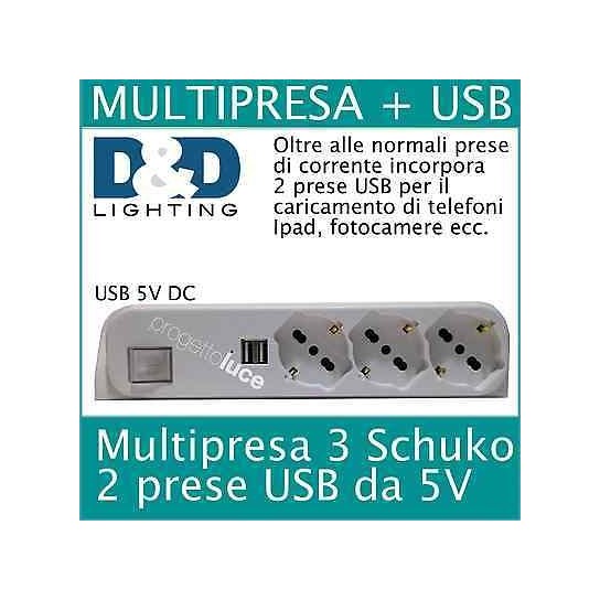 Multipresa 1 presa universale 2 bivalenti 2 USB con interruttore e cavo  Master