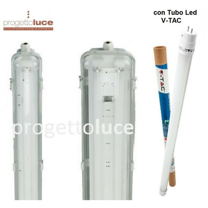 PLAFONIERA STAGNA COMPLETA DI NEON LED TUBO T8 60-120-150 CM 220V IP65