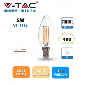 V-TAC LAMPADINE LED E14 4W LAMPADA FILAMENTO CANDELA TRASPARENTE