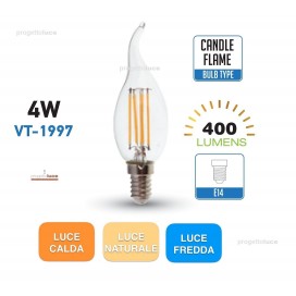 V-TAC LAMPADINE LED 4W E14 LAMPADA FILAMENTO CANDELA FIAMMA TRASPARENTE