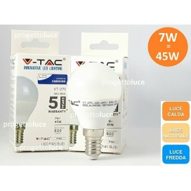 10 LAMPADINE LED V-TAC PRO E14 SFERA 6,5W MINIGLOBO P45 CHIP SAMSUNG LAMPADA