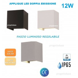 APPLIQUE LAMPADA PARETE LED CUBO 12W IP65 CON DOPPIA LUCE REGOLABILE V-TAC