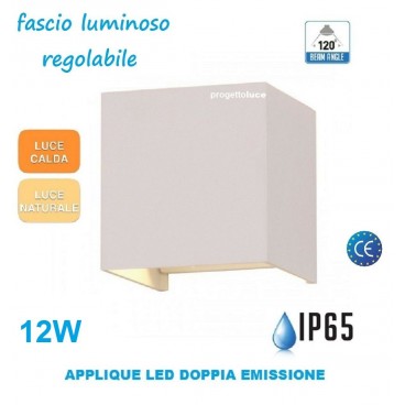 APPLIQUE LAMPADA PARETE LED CUBO 12W IP65 CON DOPPIA LUCE REGOLABILE V-TAC