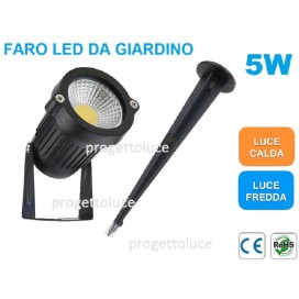 FARETTO LED ORIENTABILE DA GIARDINO CON PICCHETTO 5 W BIANCO CALDO BIANCO FREDDO