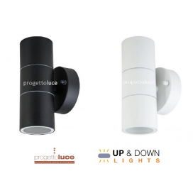 PORTALAMPADA DOPPIO APPLIQUE DA MURO PER 2 LAMPADINE GU10 IP44 BIANCO o NERO