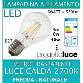 LAMPADA LED FILAMENTO V-TAC 4W 6W 8W 10W E27 LUCE CALDA BULBO GOCCIA LAMPADINA