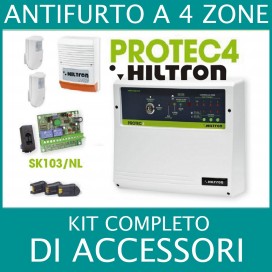 HILTRON KPROTEC4 KIT ANTIFURTO 4 ZONE COMPLETO DI ACCESSORI CIA CENTRALE PROTEC4