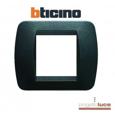 BTICINO L4802PA LIVING placca 2 moduli posti plastica acciaio scuro