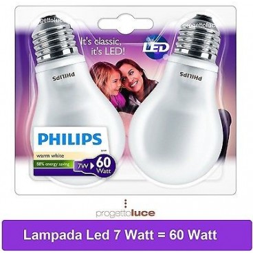 LAMPADINE LED PHILIPS 7 W Watt ATTACCO E27 LAMPADA BULBO GOCCIA LUCE CALDA