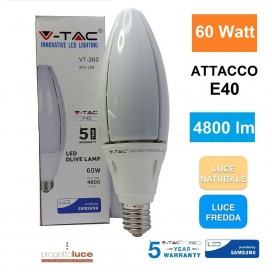 V-TAC VT-260 PRO LAMPADA LED BULB E40 60W ALTA POTENZA OLIVE LAMP 4800 LM