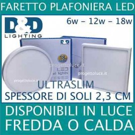 PANNELLO PLAFONIERA FARETTO FARO LED ROTONDO QUADRATO 6W 12W 18W ULTRASLIM