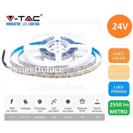 STRISCIA LED 1190LED V-Tac 24V Bobina 5mt Strip 2835 ALTA LUMINOSITA' IP20 NEW