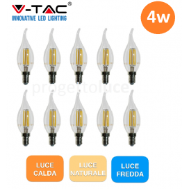 10 LAMPADINE LED V-Tac Candela Filamento E14 da 4W Lampade Luce Calda Naturale