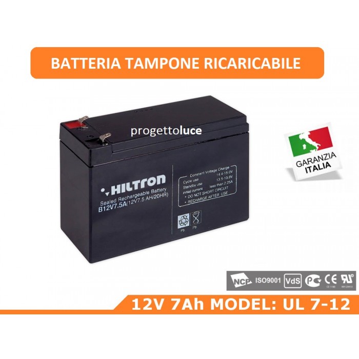 BATTERIA TAMPONE RICARICABILE HILTRON 12V 7Ah CENTRALE ANTIFURTO