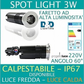 FARETTO LUCE LED SEGNAPASSI 3W 1 LED SEGNAPASSO INCASSO ESTERNO INTERNO IP65