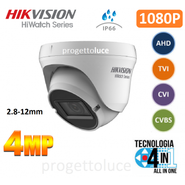 HIKVISION HWT-T340-VF TELECAMERA DOME 4IN1 TVI/AHD/CVI/CVBS HD 1080P 4MPX IP66