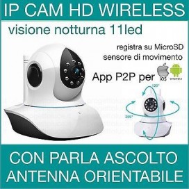 TELECAMERA IP 720P HD CAMERA CAM WIRELESS P2P REGISTRA MICRO SD OMAGGIO LANRJ45