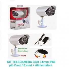 TELECAMERA CCD 3.6 MM 700 TVL IP66 24 LED IR BNC VIDEOSORVEGLIANZA CAVO 18 METRI