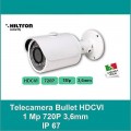 TELECAMERA BULLET HILTRON HDCVI 1,0 Mp 3,6mm 1020P HD 25 fps led 25mt +ICR IP67