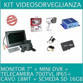 KIT VIDEOSORVEGLIANZA COMPLETO - DVR + TELECAMERA + MONITOR + SCHEDA SD + CAVO