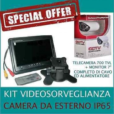 KIT VIDEOSORVEGLIANZA TELECAMERA 700tvl + MONITOR 7 '' LCD + CAVO+ALIMENTATORE