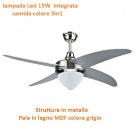 VENTILATORE SOFFITTO VTAC 4 PALE LUCE LAMPADA MOTORE DA 60W CON TELECOMANDO