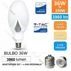 V-TAC LAMPADA LAMPADINA LED E27 36W PER LAMPIONI ADATTATORE E40 ANGOLO 360