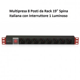 Multipresa 8 Posti da Rack 19'' Spina Italiana con Interruttore Luminoso