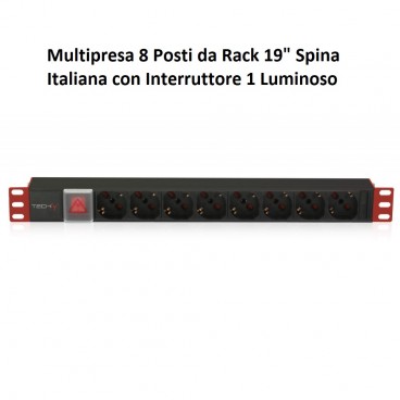 Multipresa 8 Posti da Rack 19'' Spina Italiana con Interruttore Luminoso
