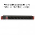 Multipresa 8 Posti da Rack 19'' Spina Italiana con Interruttore Luminoso