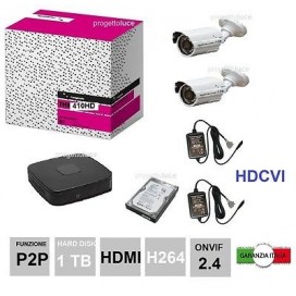 KIT VIDEOSORVEGLIANZA HDCVI DVR 4 CH 2 TELECAMERE HDCVI 1MP 3.6mm ONVIF 2.4 