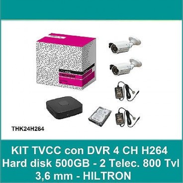 KIT VIDEOSORVEGLIANZA TVCC DVR 4 CANALI 2 TELECAMERE 800 TVL +HARD DISK 500GB