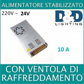 ALIMENTATORE TRASFORMATORE STABILIZZATO CON VENTOLA 24V 10A SWITCH TRIMMER 