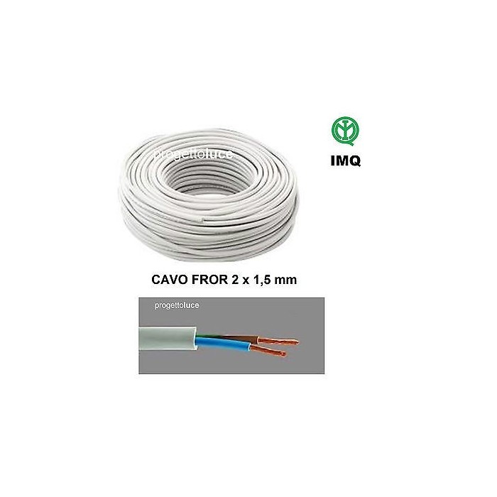 2 metri CAVO ELETTRICO ANTIFIAMMA GOMMATO GRIGIO TUTOR 2x1,5 mmq