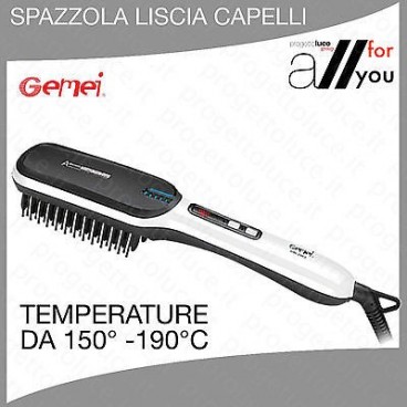 SPAZZOLA ELETTRICA LCD SNODA LISCIA CAPELLI LISCI PIASTRA TEMPERATURA GEMEI 2952