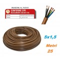 Cavo Fror FS18OR Filo Elettrico Antifiamma 5 x 1,5 con G/V Mt 25 5G1,5