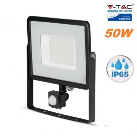 V-TAC FARO FARETTO LED 50W NERO SLIM CHIP SAMSUNG SENSORE MOVIMENTO IP65