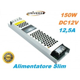 ALIMENTATORE SLIM METALLICO STABILIZZATO 150W DC12V 12.5A 2 USCITE DA INTERNO