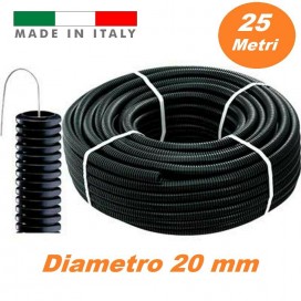 TUBO CORRUGATO D.20 NERO 25 MT CON TIRAFILO MADE IN ITALY 01020NT025