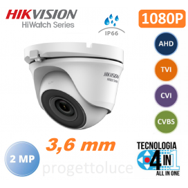 HIKVISION TELECAMERA DOME 4IN1 TVI AHD CVI CVBS FULL HD 1080P 2MP 3,6MM OSD IP66