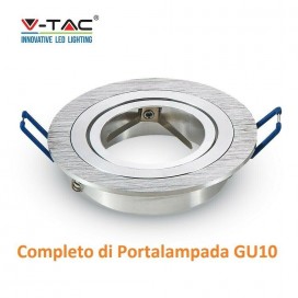 V-TAC PORTAFARETTO ORIENTABILE ROTONDO INCASSO LAMPADE GU10 MR16 ALLUMINIO SPAZZ