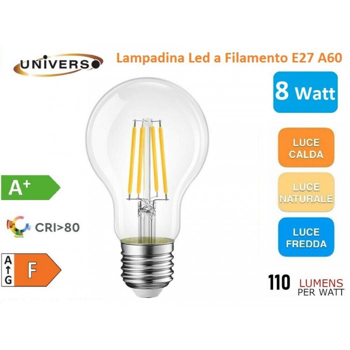 Lampada filamento led E14 luce fredda calda 4 W fiamma LED FILAMENT