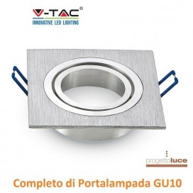 V-TAC PORTAFARETTO ORIENTABILE QUADRATO INCASSO LAMPADE GU10 MR16 ALLUMINIO SATI